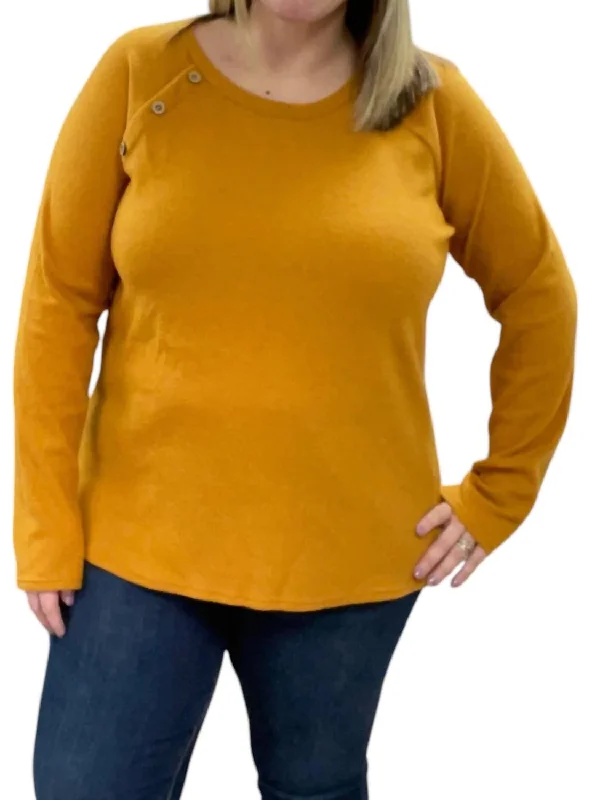 Long Sleeve With Button Details Top In Mustard Trendy Women's Wear