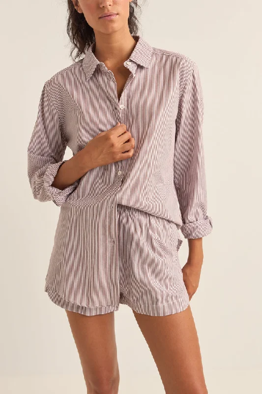 Rhythm Zephyr Stripe Beach Shirt - CHOCOLATE Tropical Island - Inspired Attire