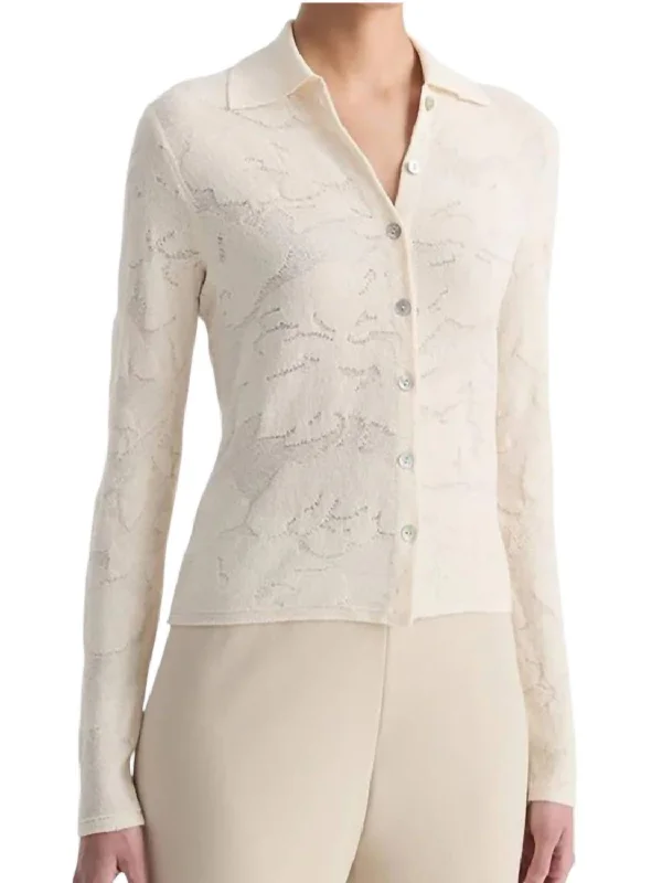 Italian Textured Floral Button-Up Shirt In Ivory Quick Grab Deals