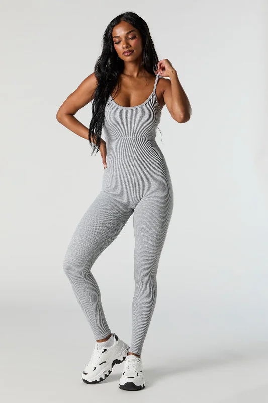 Active Seamless Ribbed Scoop Neck Jumpsuit Elegant Clothing