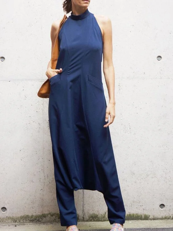 Turtleneck Sleeveless Solid Color Jumpsuit Urban Femme Streetwear