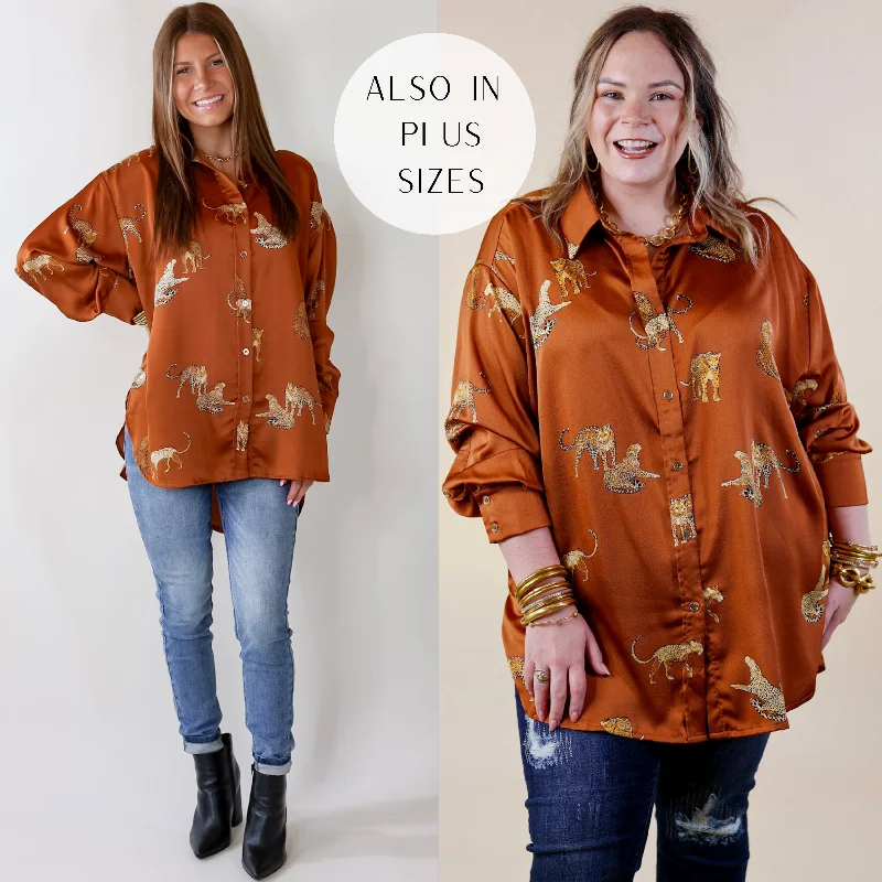 Tell Me Something Good Cheetah Print Long Sleeve Button Up Top in Camel Brown Effortless Style