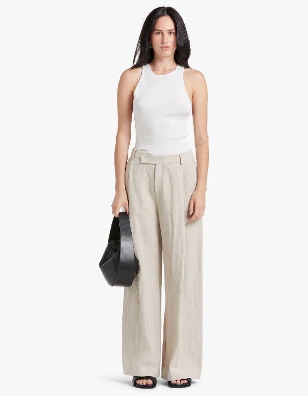 Linen Overlap Waist Trousers - Natural Trendy Attire For Her