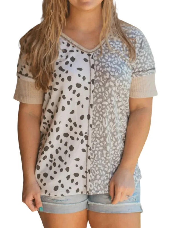 Curvy Contrast Leopard Top In Beige Everyday Basics