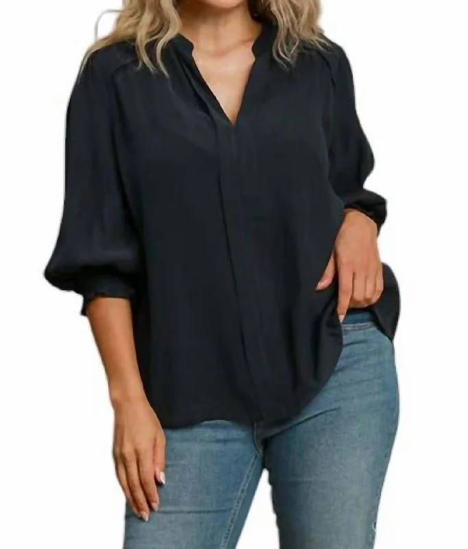 Split Neck Top - Plus In Charcoal Buy More, Save More