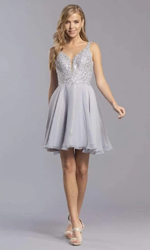 Trevi Collection - S2306 Embroidered Floral A-Line Short Dress New Arrivals