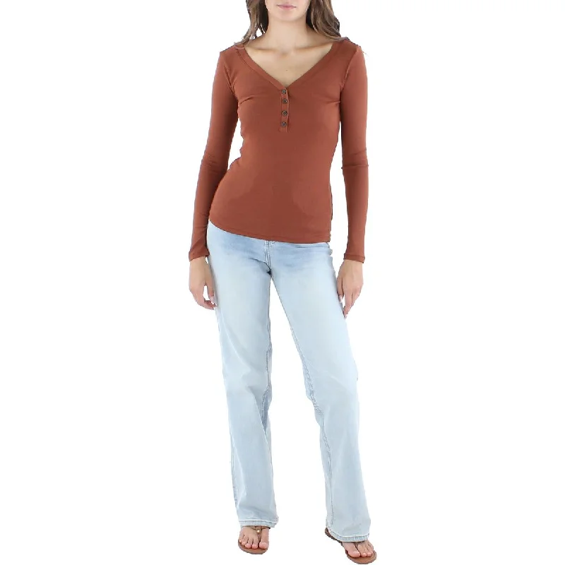 Womens Ribbed Button Up Henley Fashion Forward, Function First