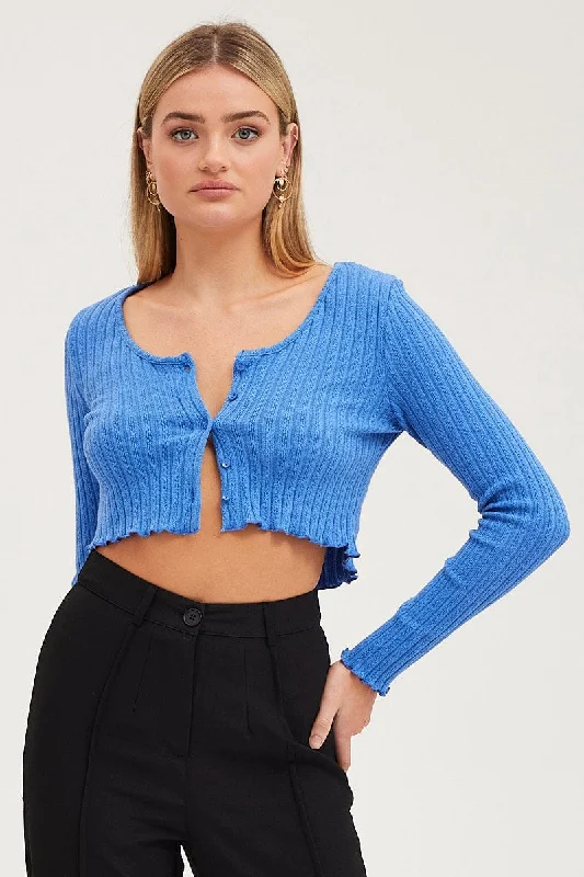 Blue Rib Top Long Sleeve Fashion Sale