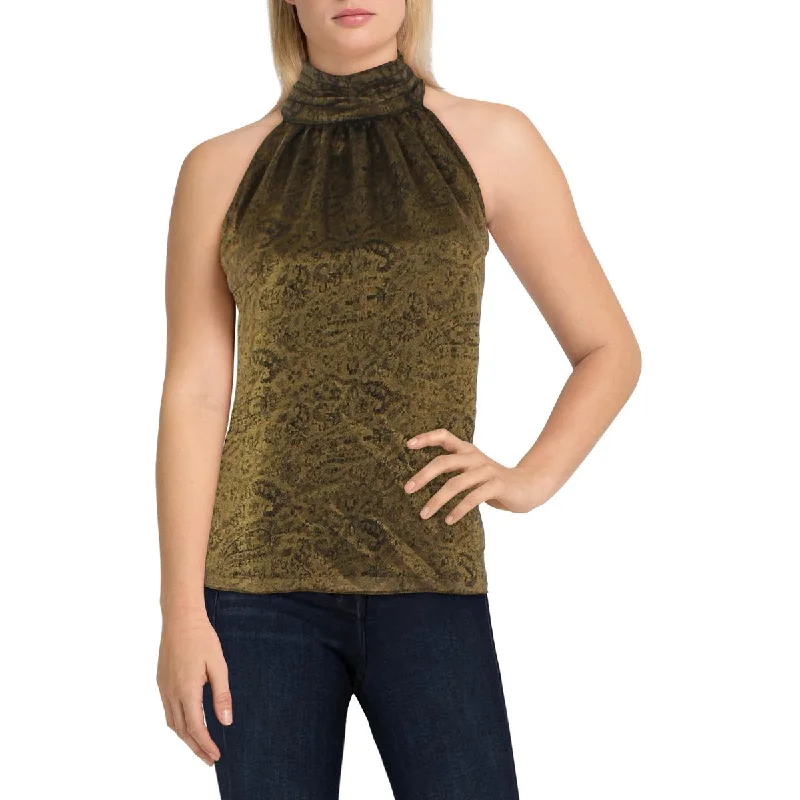 Womens Metallic Mock Neck Halter Top Trending Items