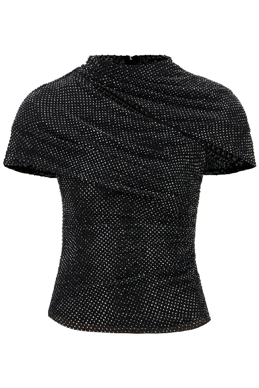 Self Portrait Women's "Mesh And Rhinestone Top With Cut Versatile Wardrobe Essentials