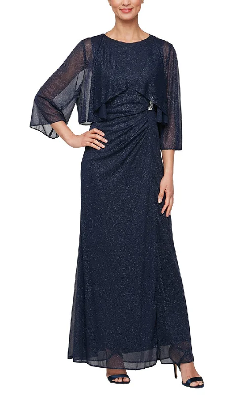 Long Sleeveless Dress with Bolero Cascade Jacket and Embellishment Detail at Hip Trendy And Individual Women's Fashion