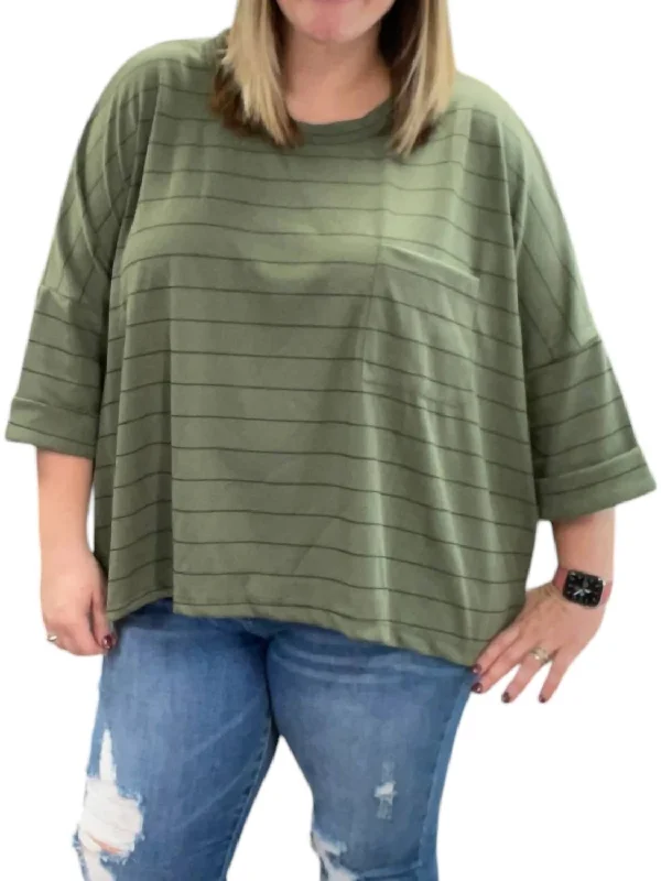 Striped Boxy Top In Olive Today Only