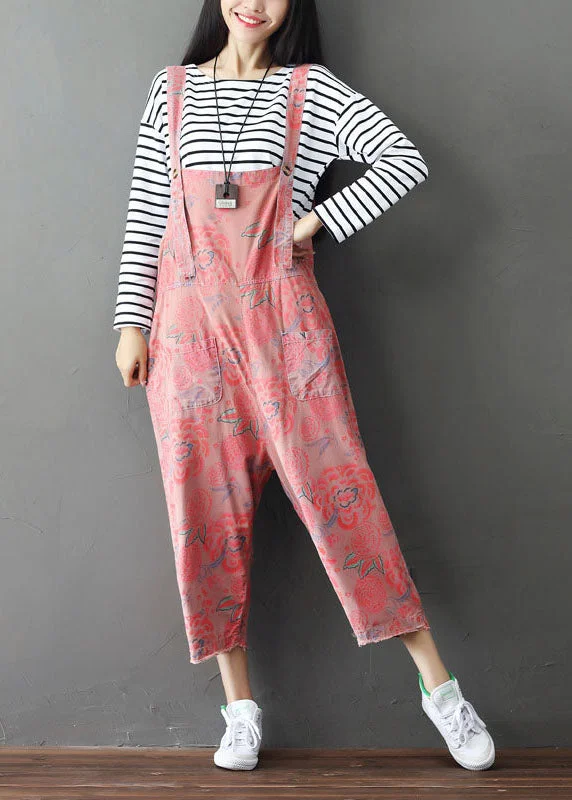 Plus size Pink Print wide leg pants Jumpsuits Spring Limited Stock, Big Discounts