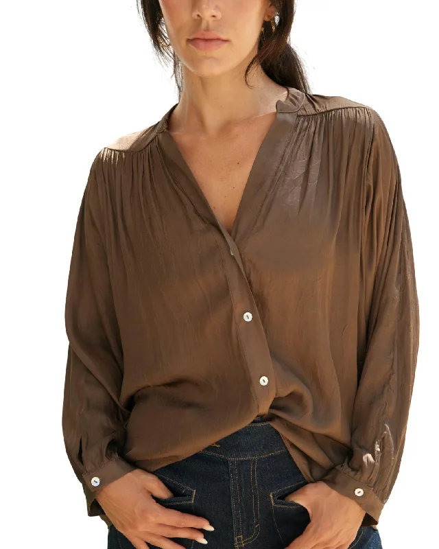 Ness Shirt Top In Espresso Season Transition Versatile Wear Clearance