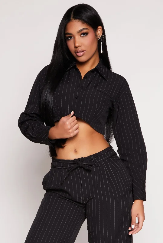 Pinstripe Cropped Shirt Y2K Nostalgic Fashion Look