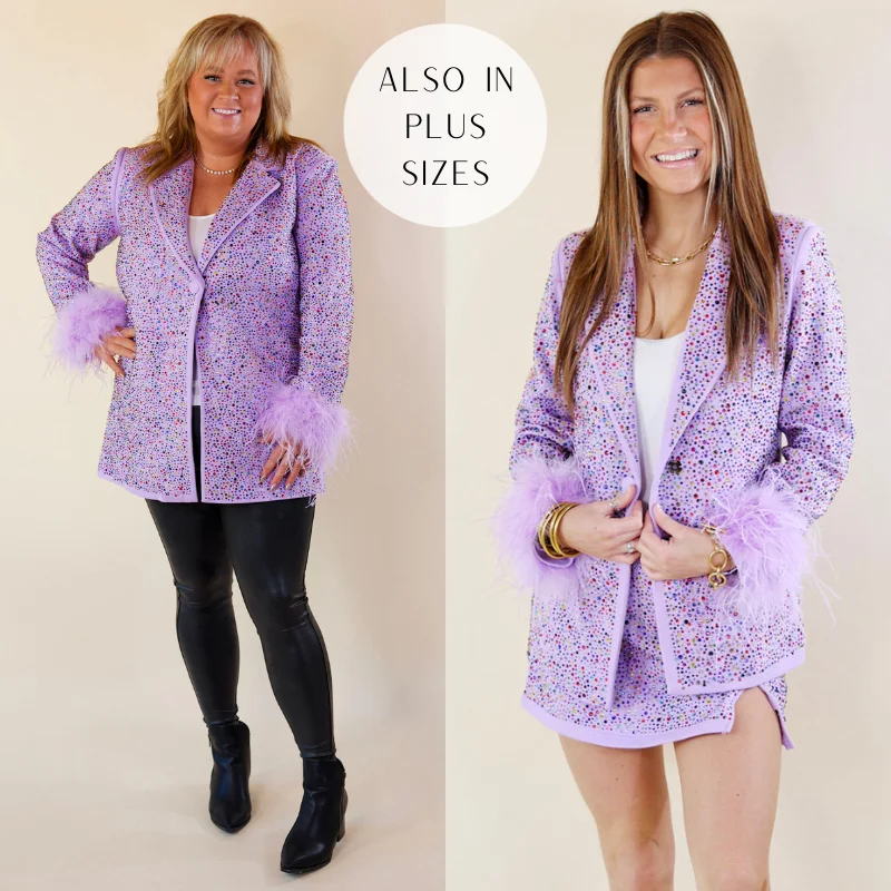 Queen Of Sparkles | Crystal Studded Blazer in Lavender Purple End Of Season Sale