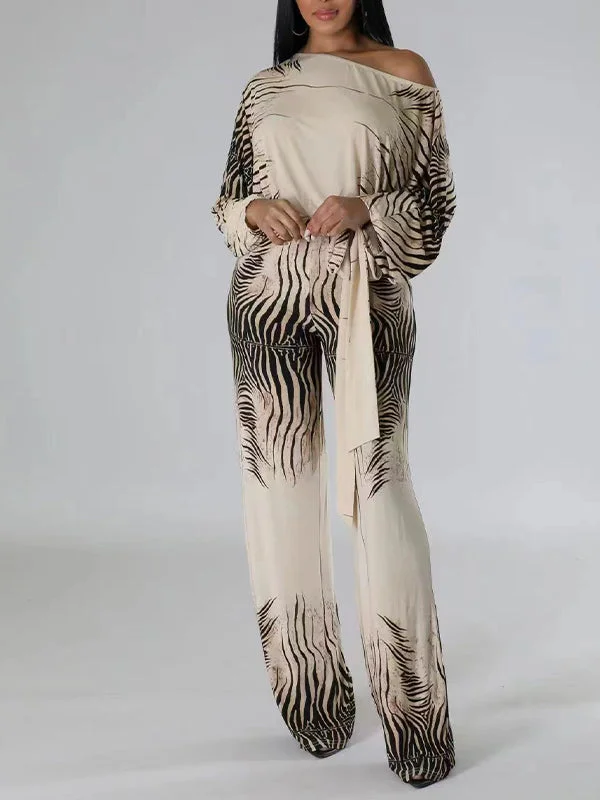 Printed Boat-Neck Tied Jumpsuit Fashion Sale