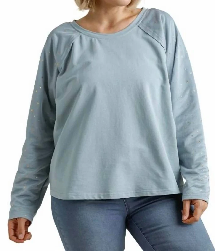 Star Layered Mesh Sleeve Top In Sky Blue Style Upgrade