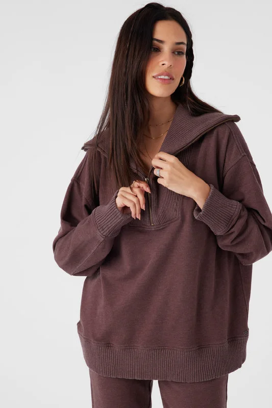 ONeill KARMA FRENCH TERRY HALF ZIP PULLOVER - CHOCOLATE Trend Setting Wardrobe