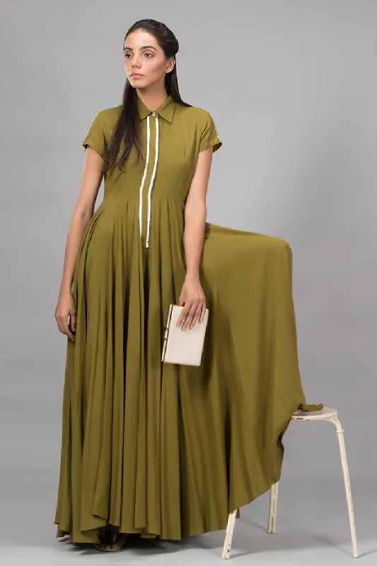 Green Flared Gown Jumpsuit Casual Chic