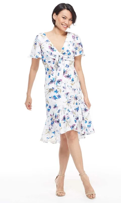 Maggy London - G4059M Flutter Sleeve Floral Print Wrap Skirt Dress Break Fashion Norms