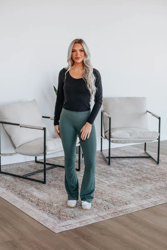 Kalista Crossover Flare Leggings - Spruce Clearance Event