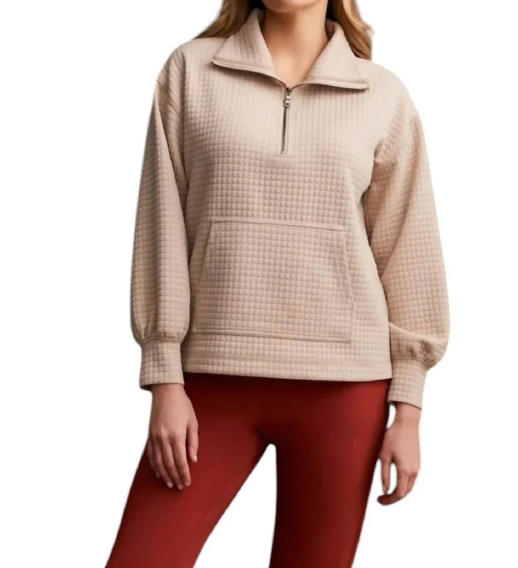 Quilted Kangaroo Pocket Top In Beige Chic Sophistication