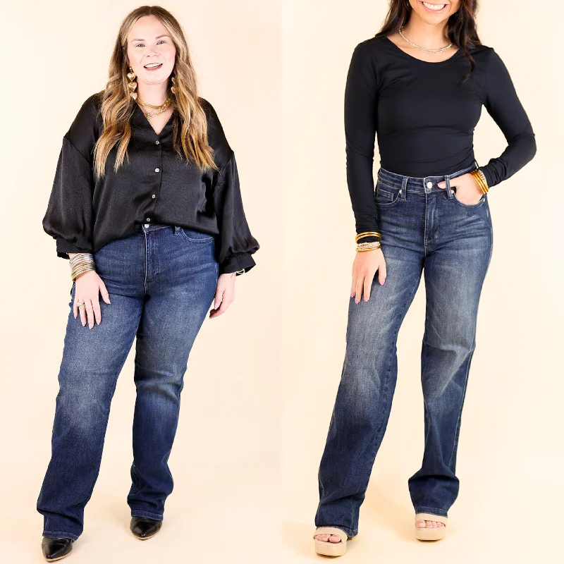 Judy Blue | Flawless Fit Tummy Control Classic Straight Leg Jean in Dark Wash Evening Elegance