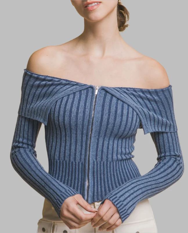 Zip Front Off The Shoulder Top Luxury Comfort