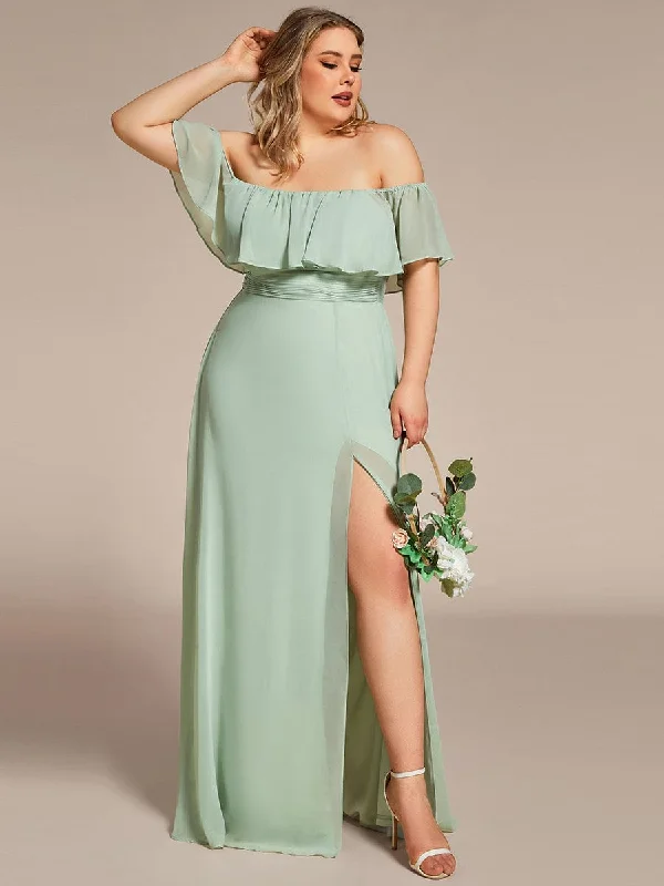 Plus Size Off the Shoulder Formal Bridesmaid Dress with Thigh Split Absurdly Cheap Sale