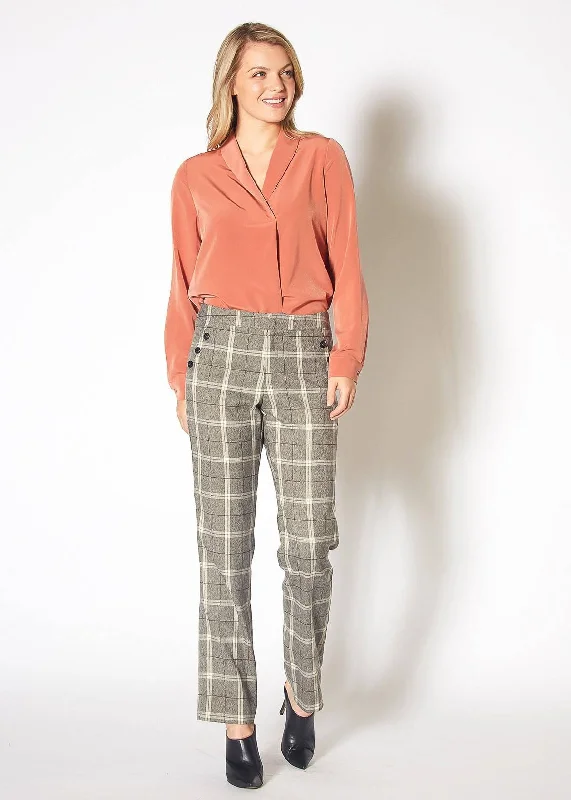 Women's Suiting Straight Pants in Mocha Plaid Casual Fashion