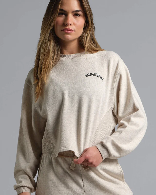 Municipal Women's Hang Back Fleece Crew - STONE Trendy Fashion Sale