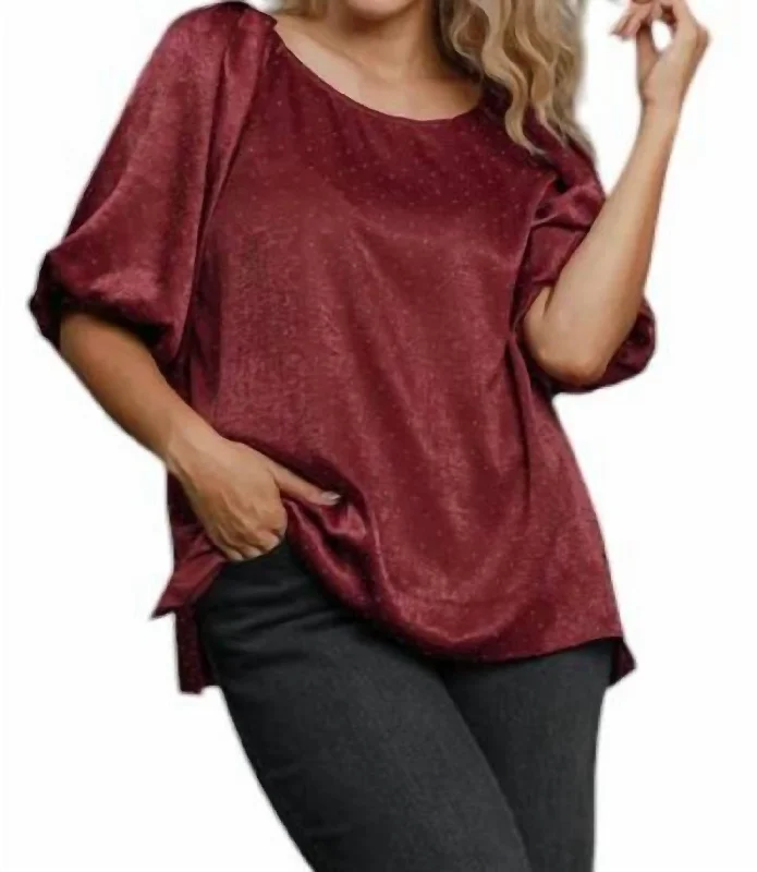 Rhinestone Satin Top - Plus In Wine Additional Time-Limited Offers