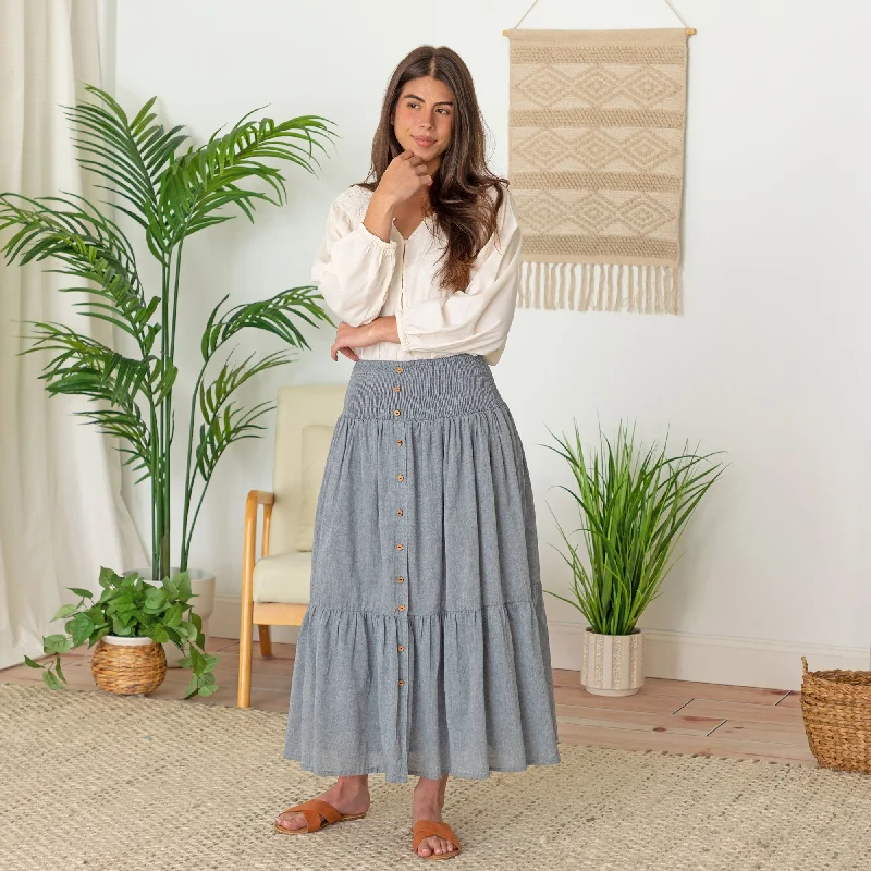 Chambray Button Down Long Skirt Comfortable Clothes