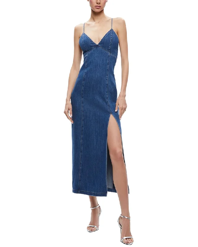 alice + olivia Julietta Denim Slit Slip Dress Pastel Styles