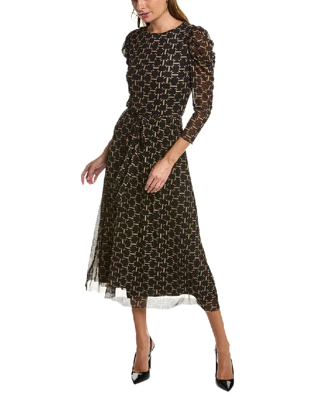 Anne Klein Puff Sleeve Midi Dress Fashion Essentials