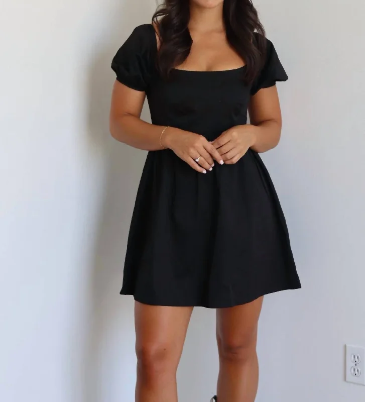 Babydoll Puff Sleeve Mini Dress In Black Signature Style Essentials