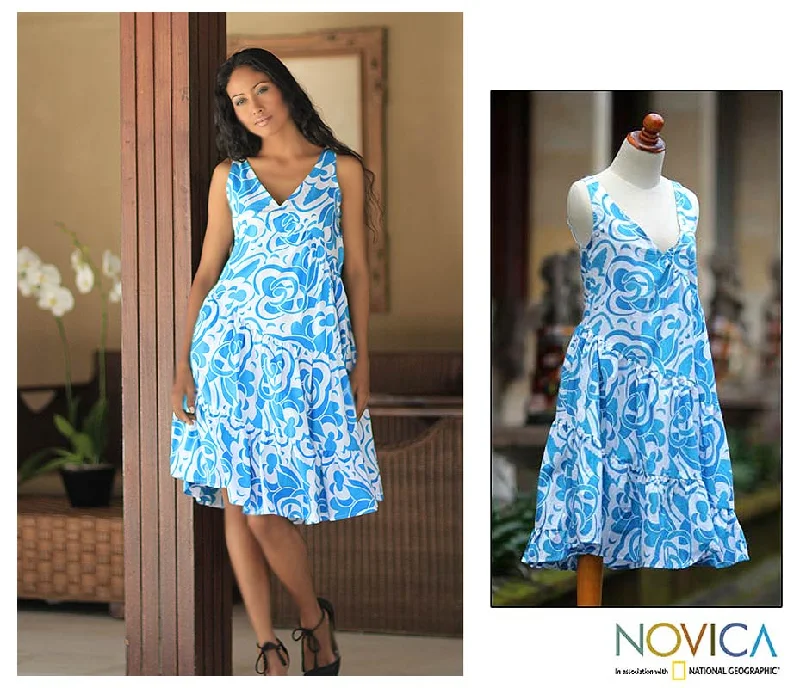 Balinese Sea Blue Cotton Batik Dress Effortless Sophistication