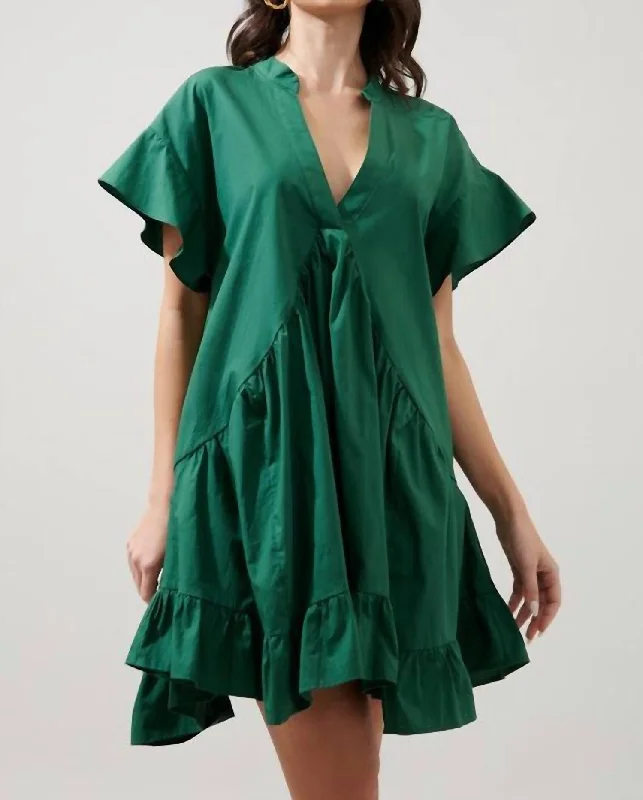 Birdie Deep V Mini Poplin Shift Dress In Emerald Versatile Wardrobe Essentials