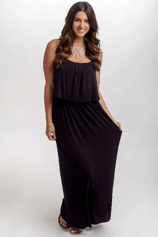 Black Solid Overlay Maxi Dress New Season Fashion Preview