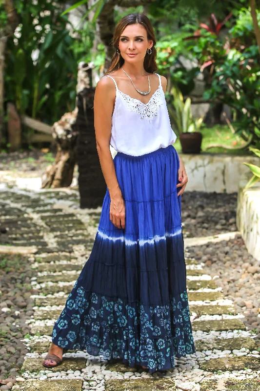 Boho Batik in Royal Blue Tie-Dyed Cotton Skirt in Royal Blue and Black Thailand Urban Sophistication