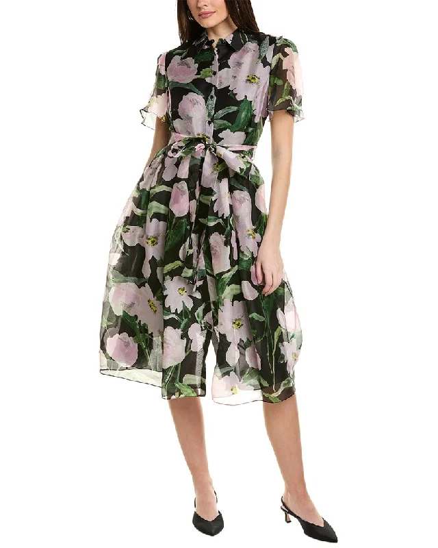 Carolina Herrera Button-Down Midi Silk Shirtdress Flash Sales