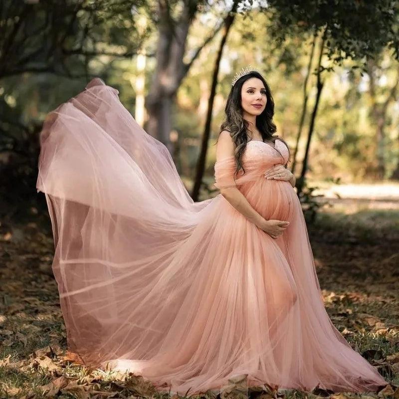 Elegant Off-Shoulder Lace Maternity Dress - Long Maxi Gown for Photoshoots & Photography Props Great Deals On Ethnic Cultural Wear