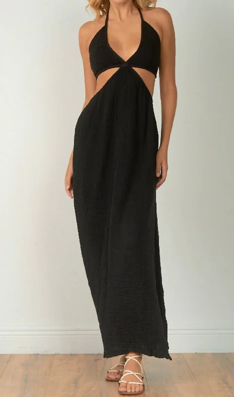 Goddess Maxi Cut Out Halter Dress in Black Stay Ahead In Style