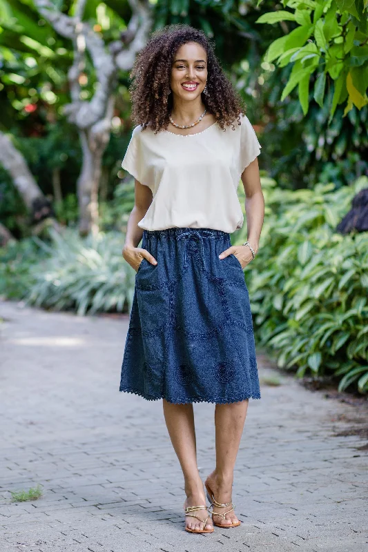 Journey Home Blue Cotton Skirt with Lace Trim Everyday Basics