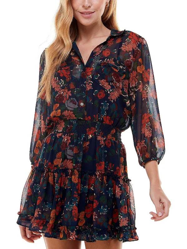 Juniors Womens Chiffon Floral Shirtdress Special Offer