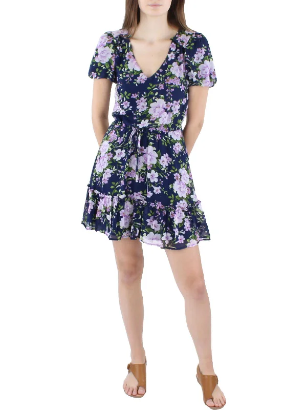 Juniors Womens Floral Print Casual Fit & Flare Dress Limited Time Offer