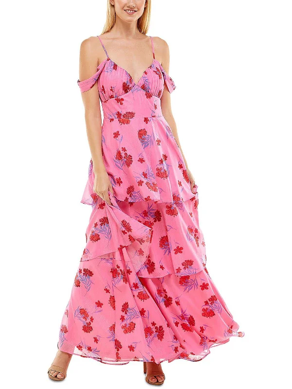 Juniors Womens Floral Tiered Evening Dress Elevate Your Wardrobe