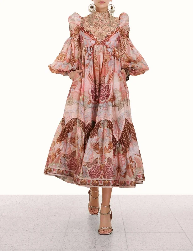 Kaleidoscope Swirl Yoke Midi Dress In Apricot Floral All Season Basics Discount