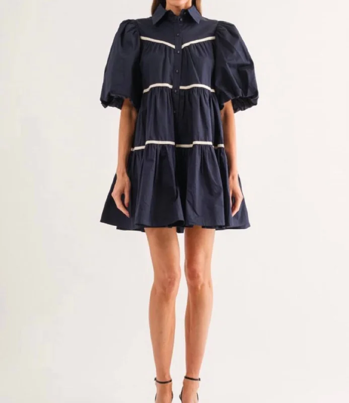 Lena Shirt Dress In Navy Vintage Elegance